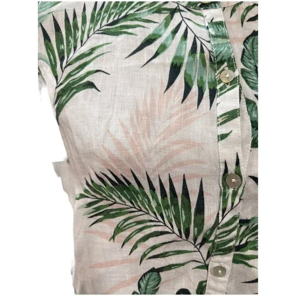 C&C California Sleeveless Linen Top Size Medium Hawaiian Print White/green/pink - Picture 6 of 9